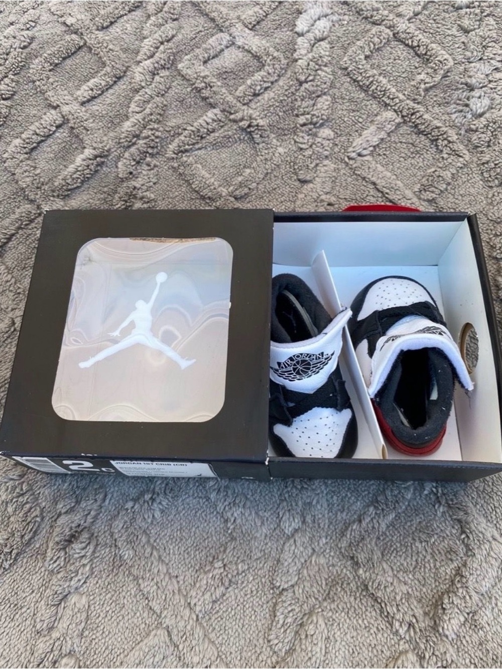 Jordan 1st Crib Baby Shoes 2C White Black Gym Red 370305-102 w/ Original Box